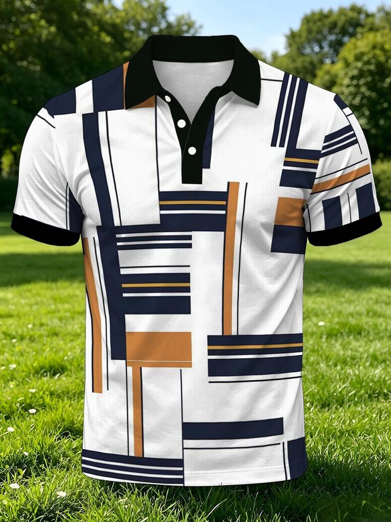 Men'S Outdoor Polo Shirt, Multi-Sizes Available, Striped Print, Vibrant Casual Fashionable Comfortable, Men'S Top Suitable for Hiking And Outdoor