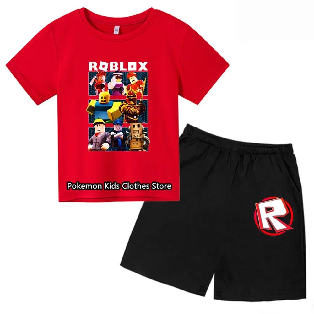 2025 MINISO Roblox Tshirt Kids Clothes Girls Tops Summer Baby Shorts Sports T-shirt Boys Shorts Children's Clothing Suit 414years