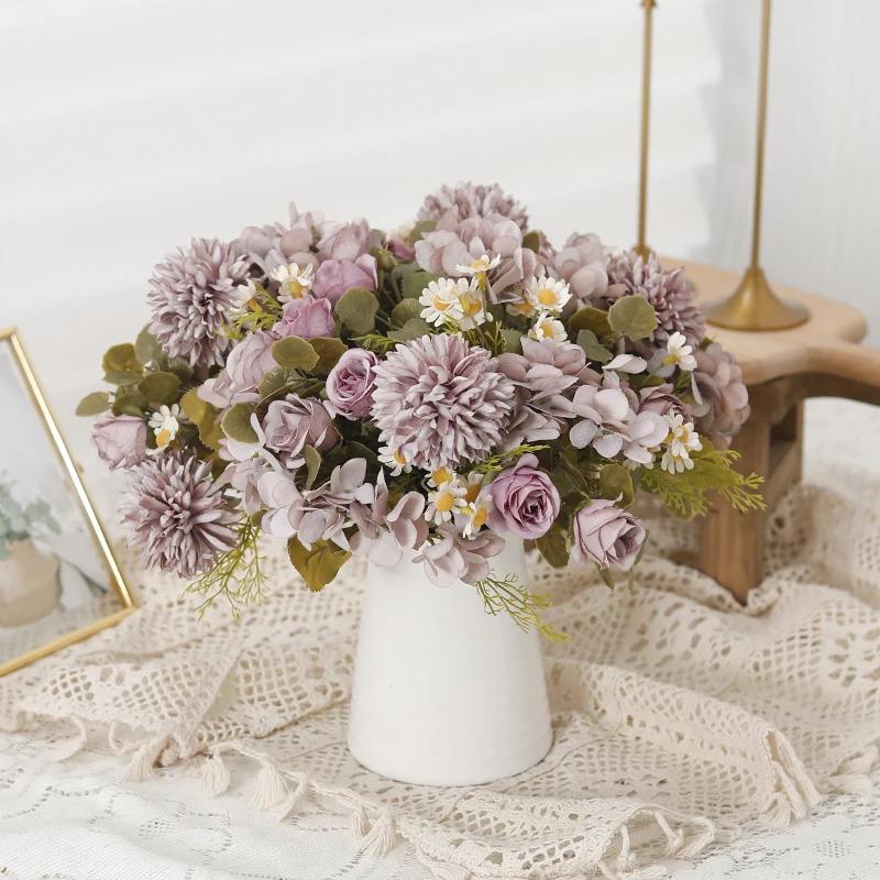 Delicate Silk Rose Tea Bud Sunflower Christmas Wedding Decoration Home Valentine's Day Dandelion Hydrangea Artificial Flowers