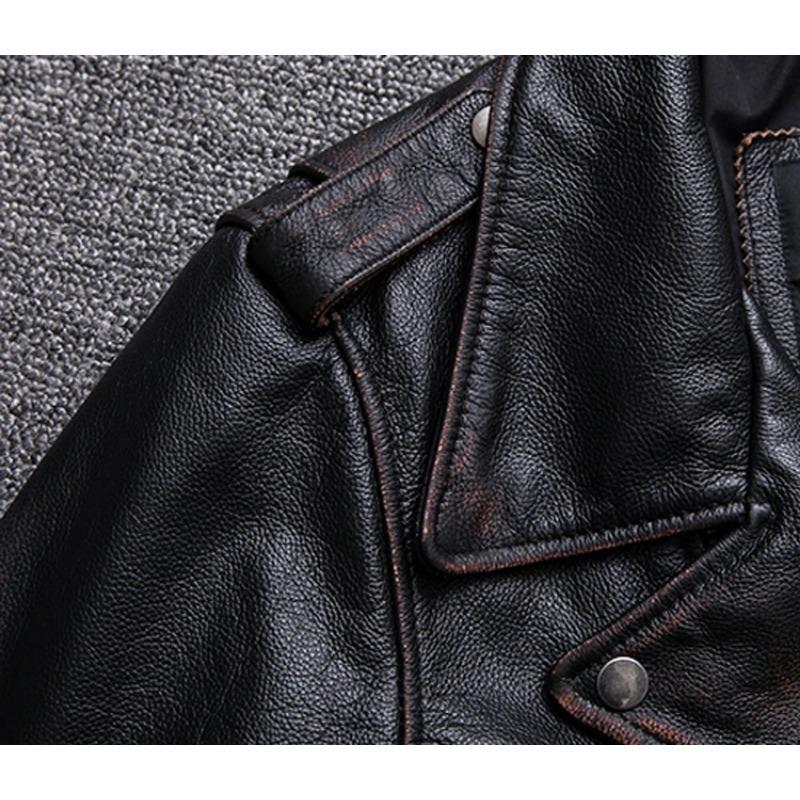 Chinese Size Men Leather Jacket Turn Down Collar Vintage Leather Jacket For Men Jackets Natural Cowhide Male Coat Autumn