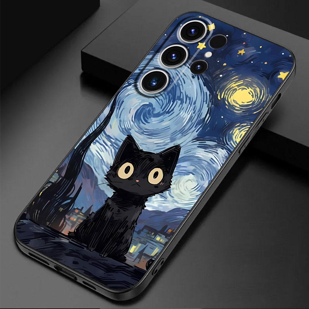 Starry Sky Cat Cover Capa Silicone Phone Case for Samsung Galaxy S21 5G S21 FE S24 Ultra S22 Plus S23 Ultra S20 S24 Plus S21
