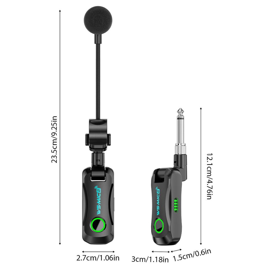 Snsowed Wireless Saxophone Microphone HD Sound Lossless Capture 360-Degree Adjustable Clip Rechargeable for Saxophone Flute Clarinet Performance