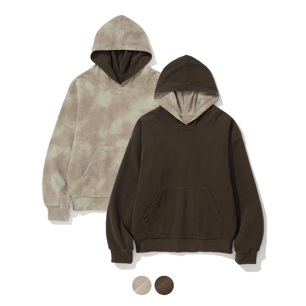 Rap 12 Reversible Vintage Fleece Hoodie (Beige + Brown) M