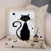 Double Print Cute Elegant Black Cat Cushion Cover Decor Cartoon Animal Pillow Case for Sofa Home Car Soft Plush Throw Pillowcase
