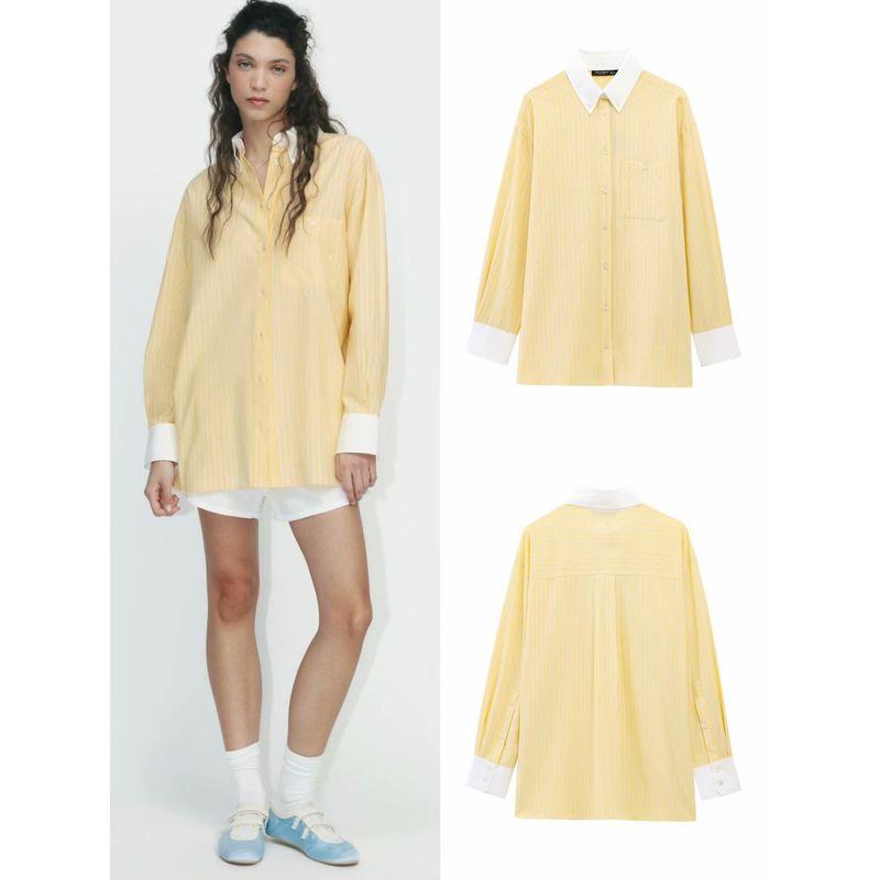 

Zbzr Spring New Women clothes Western Style Fashion Poplin Cotton Loose Drop Shoulder Long sleeve Shirts 3067025 Yellow [In Stock]] L