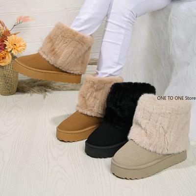 Winter Women Boots Suede Thermal Sleeves Keep Warm Mid-Calf Snow Boots Ladies Comfortable Platform Shoes Zapatos Mujer Size 44