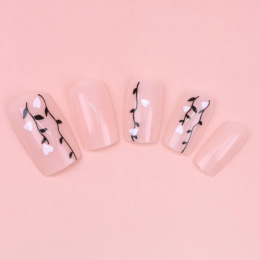 24 Pieces Pink Small Flowers and Grass Simple Decoration Short New Product Temperament White Manicure Autumn and Winter Temperament White Wear