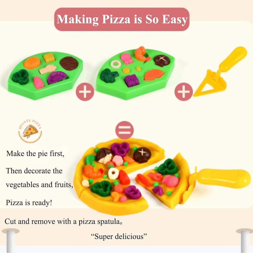 Color Dough Set Kitchen Creations Waffle Pizza Burger Maker Pretend Chef Toy Play Food Modeling Tools Kit with 12 Colors Wheat Doughs for Kids Girls