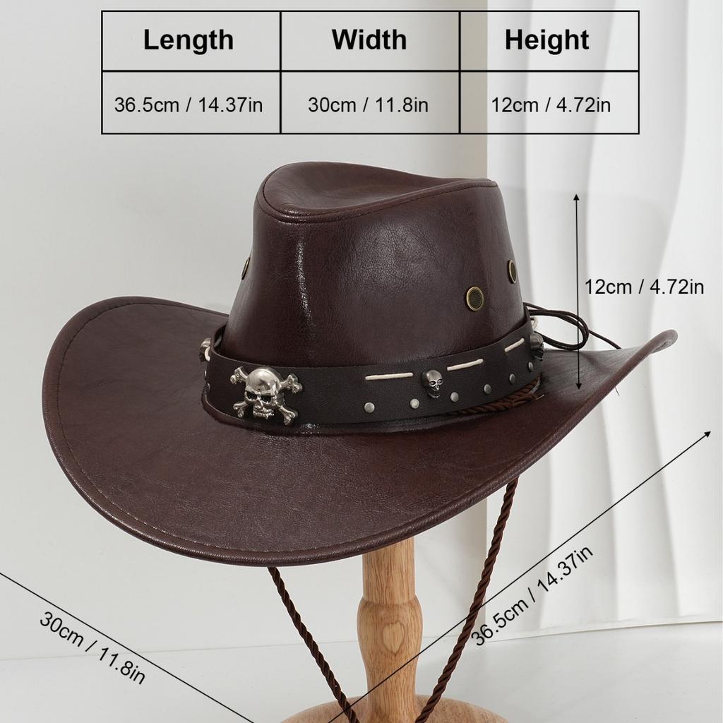 Popular Men's and Women's PU Leather Cowboy Hats, Unique Three-dimensional Skull Rivets with Willow Nail Ropes, Fun for Birthday Parties