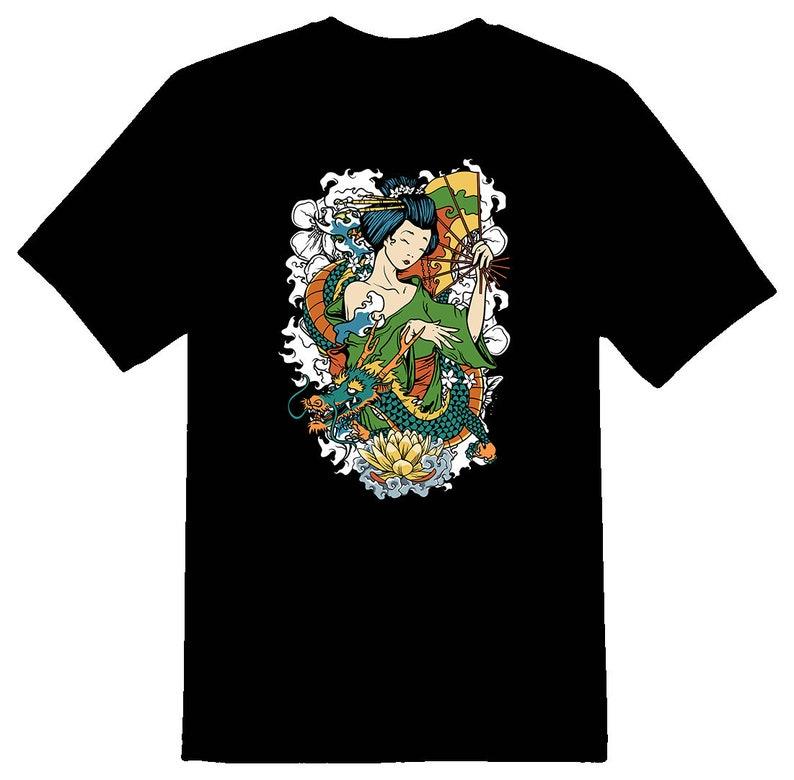 Geisha I girl dragon black  tee 150