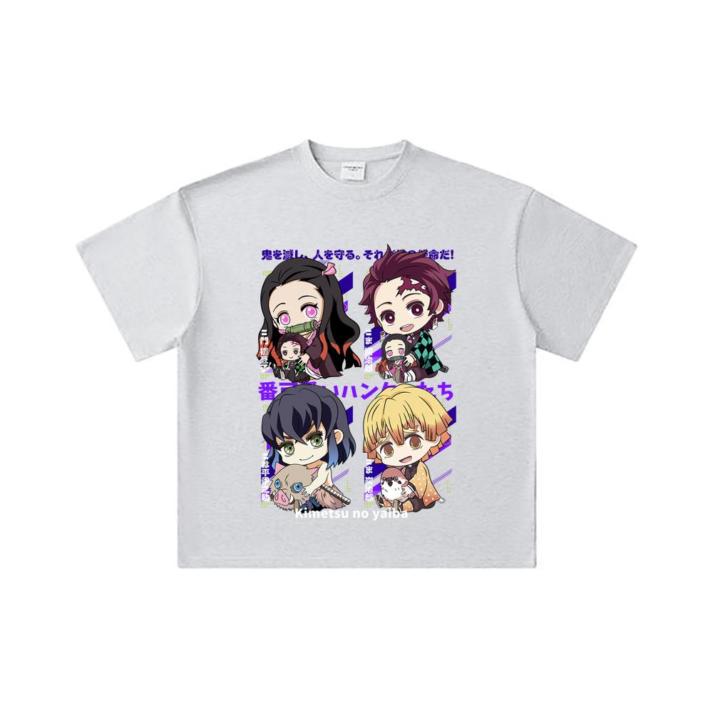 260 GSM Double Yarn 32 Count 100% Cotton Demon Slayer V80 Hashiras Chibi Print Unisex Heavy Cotton T Shirt