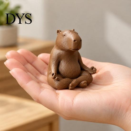 Solid PLA Plastic Figure Meditating Capybara Figurine, 3D Printed Yoga Statue, Zen DIY Hand Painted Craft Animal Ornament for Home Office Shelf