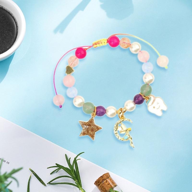 Lightweight Adjustable Chain Bracelet With Sparkling Star Elf Charm Faux Pearls Design For Casual Party Occasions