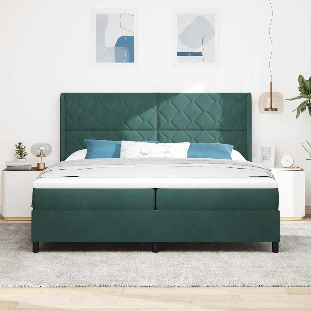 Boxspring Bed with LED Light Strips Dark Green 200 X 200 Cm Velvet