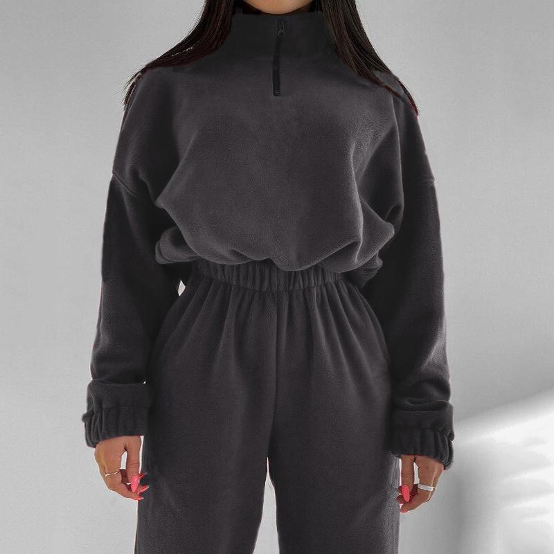 

Женский свободный спортивный костюм, однотонный свитер с воротником-стойкой, повседневные спортивные брюки с эластичной резинкой на талии, комплект из двух предметов XL темно-серого