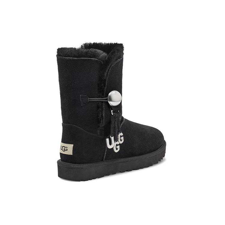 UGG Bailey Button UGG Charm Metallic Alphabet Version Fleece Lined Black Women's 1114970-BLK