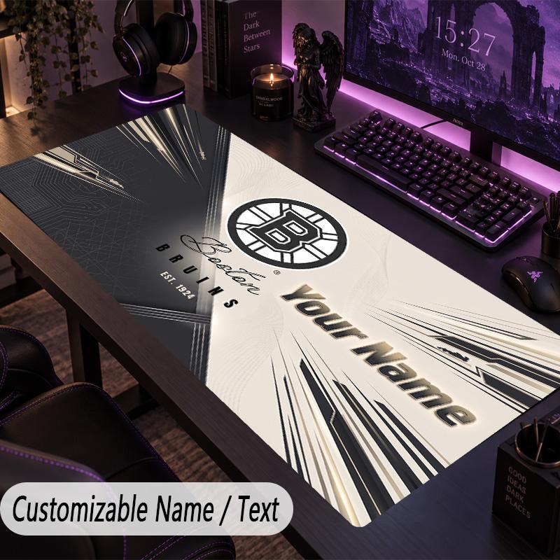 Large Mouse PadBoston Bruins Custom Name Text Personalized Desk Mat Non Slip Gaming Pad