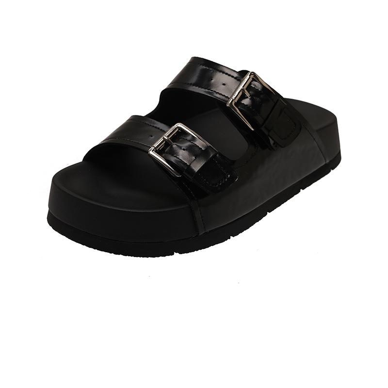 

повседневные тапочки из натуральной мягкой кожи на толстой подошве, женские новые, для лета, под юбку, высококлассные, нескользящие, пляжная обувь 35 чёрный