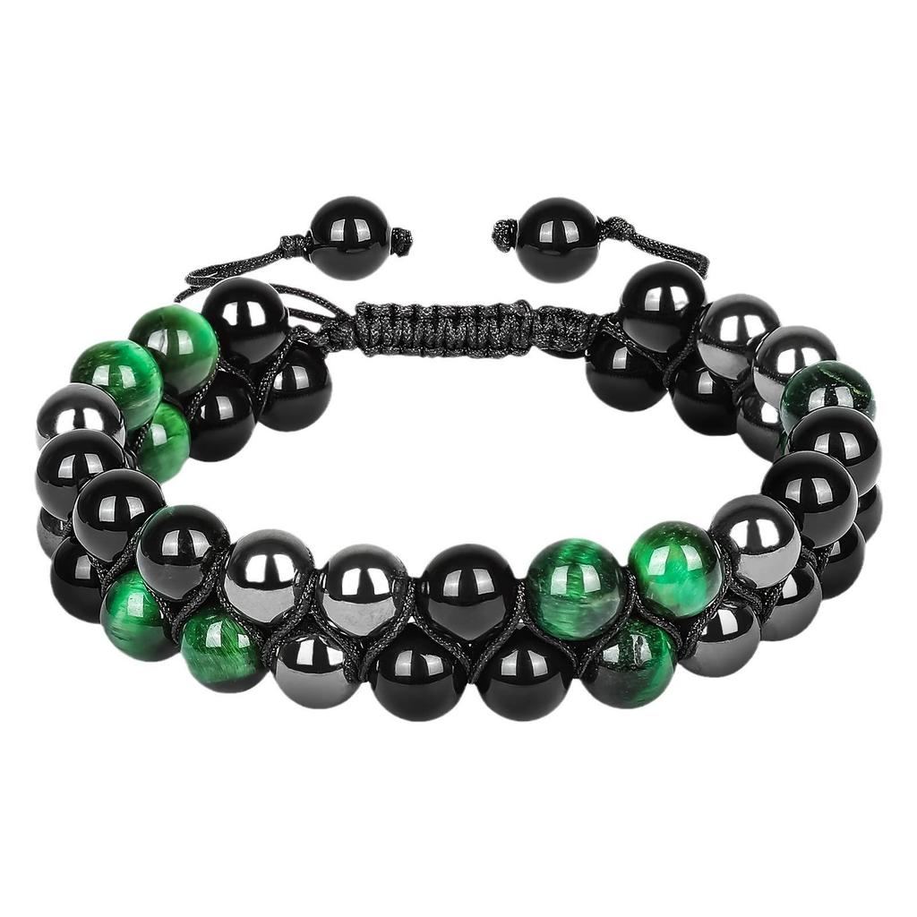 Tiger Eye, Green Pine Cat's Eye, Red Pattern Obsidian, and Green Ghost Natural Stone Woven Bracelet
