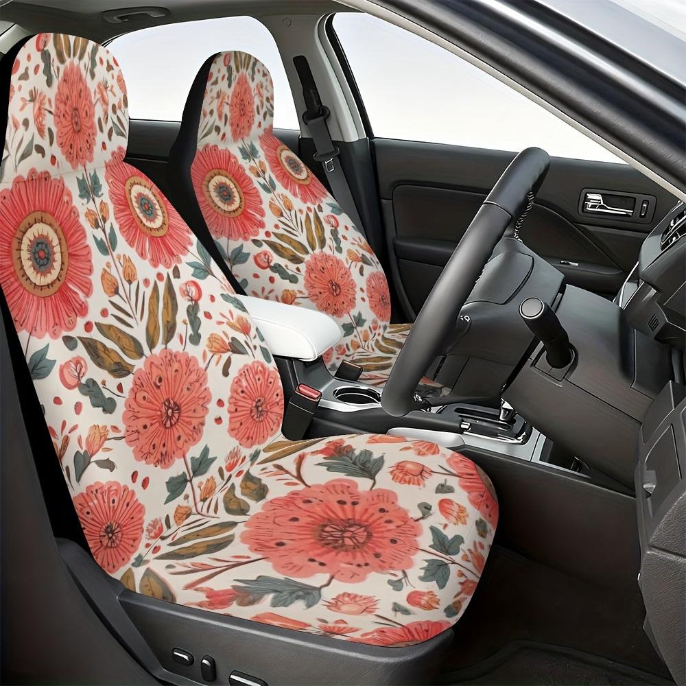 2pcs Elegant Vintage Floral Car Seat Covers - Soft & Comfortable Front Seat Covers With Red, Green, Brown, Orange, Pink, Yellow,