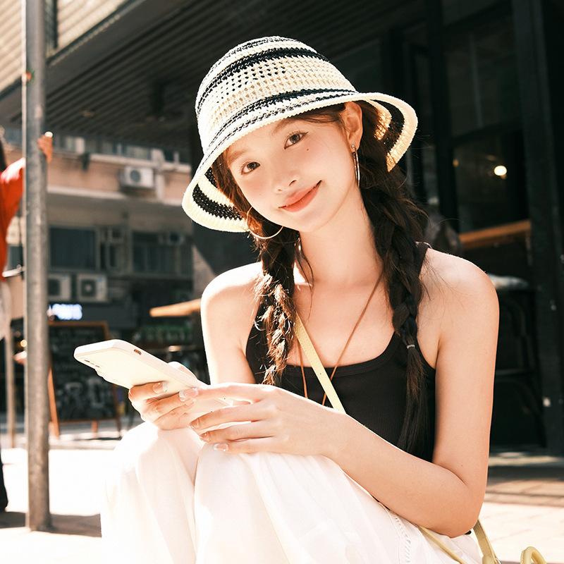 

Straw woven fisherman s hat children s new large brim hollow travel vacation sun hat Average size (56-58cm) бежевий