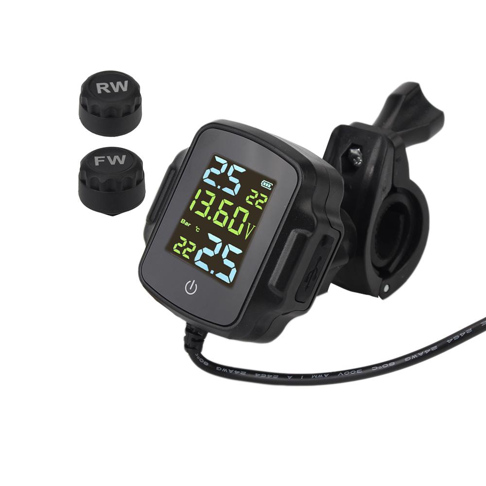 For Phone Tablet Motorcycle TPMS LCD Display USB Charger With QC 3.0 Tyre Temperature Alarm System With 2 External Sensors