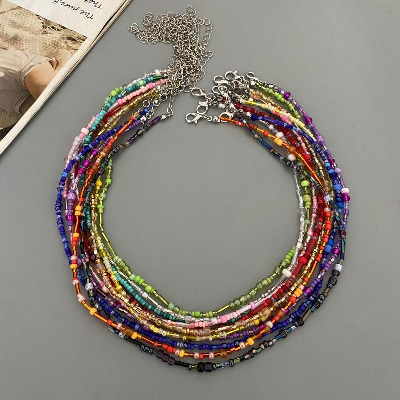 1 pc Irregualr Glasses Beads Choker Necklace for Women Fashion Trendy Popular Short Neck Jewelry Colorful Necklace  Wholesale