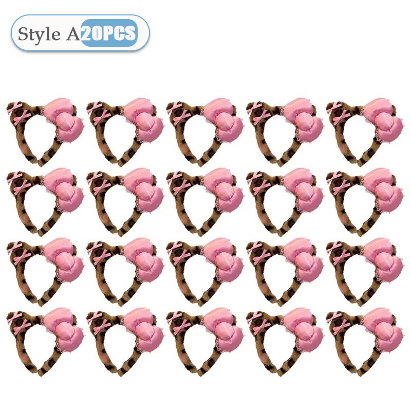 1-20PCS Y2k Leopard Print Kitty Ear Plush Headband Kawaii Girl Hair Ornament Headwear Lolita Fashion Hair Accessory Party Gift