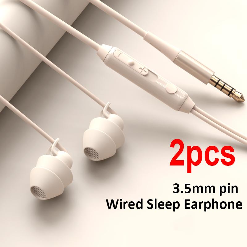 

2pcs 3.5mm Wired Sleep Earphone In-Ear Soft Silicone Earbuds Earphone Wired Headphones with Mic Bass HiFi Stereo Sports Headset