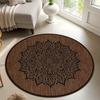 Vintage Brown Jute Texture Mandala Round Rug Bohemian Floral Circular Mat Non Slip Floor Carpet Living Room Decor