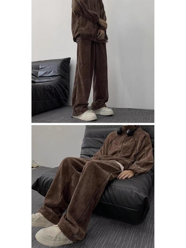 Herren Herbst/Winter Kord Braun Trainingsanzug Hoodie Jacke - Lässig, Vielseitig, Trendiger Grenzüberschreitender Amerikanischer Stil