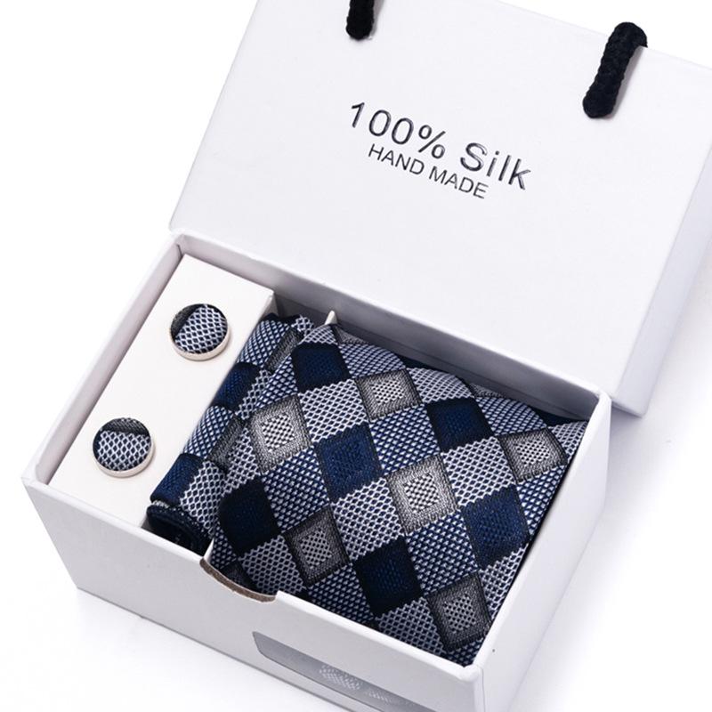 Men's 1200-Needle High-Density Business Stripe & Paisley Tie Set - 6 Piece Groom & Wedding Gift Box