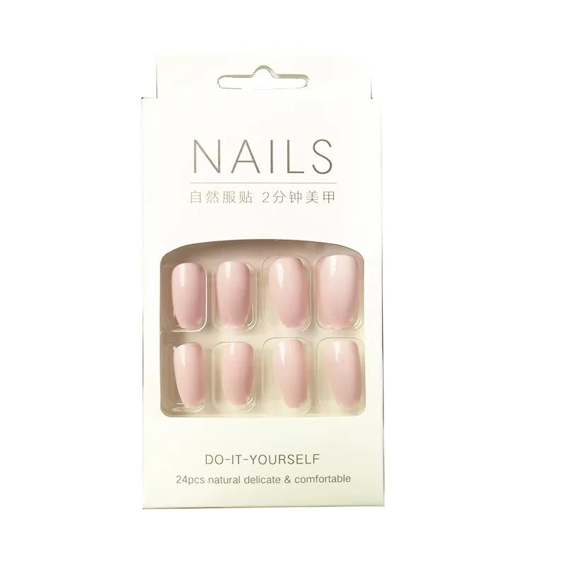 

24Pcs Fashionable Solid Color Short Nail Products Nails Stickers Self-adhesive Fake Fingernail Reusable Women Sexy Hand Products 8