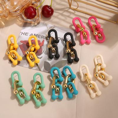Brincos Exagerados de Corrente Colorida Hip-hop em U Femininos Moda Tendência Joias Personalizadas Brincos Acessórios de Festa