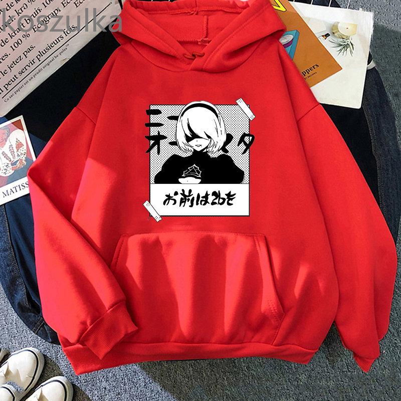 Anime NieR Automata Ver1.1a 2B Printed Hoodies Hoody Women Crewneck Sweatshirts Unisex Long Sleeve Pullover Tops Casual Streetwear