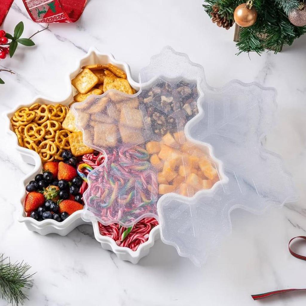 Christmas Serving Tray Compact Food Organizer with Lid Snackle Box Charcuterie Container for Treats Nuts Fruit Popcorn Dip