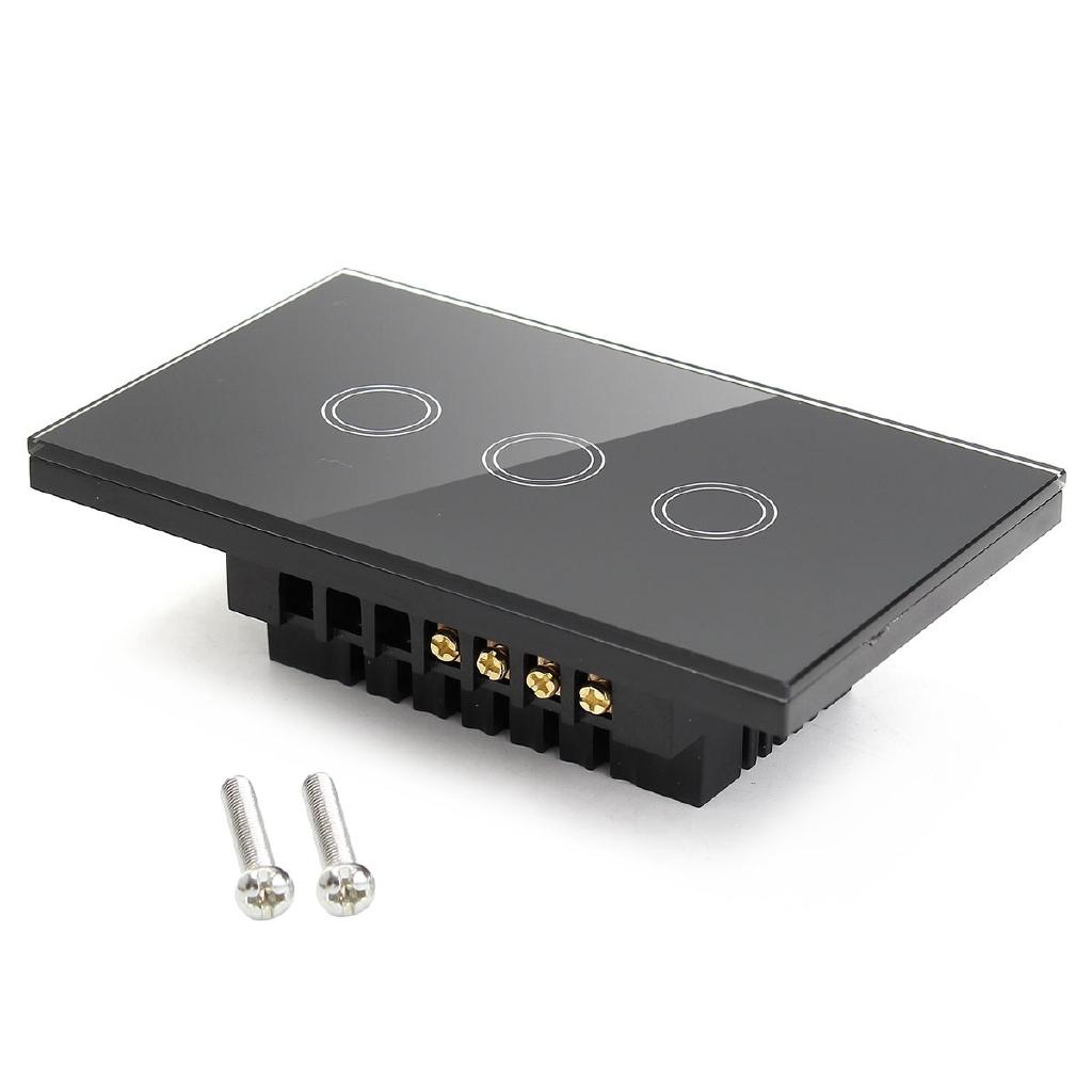 3 Gangs 3 Way ABS Panel Smart Wall Light Switch Wireless Touch Control Light Switch Black White Gold 120x70x40mm
