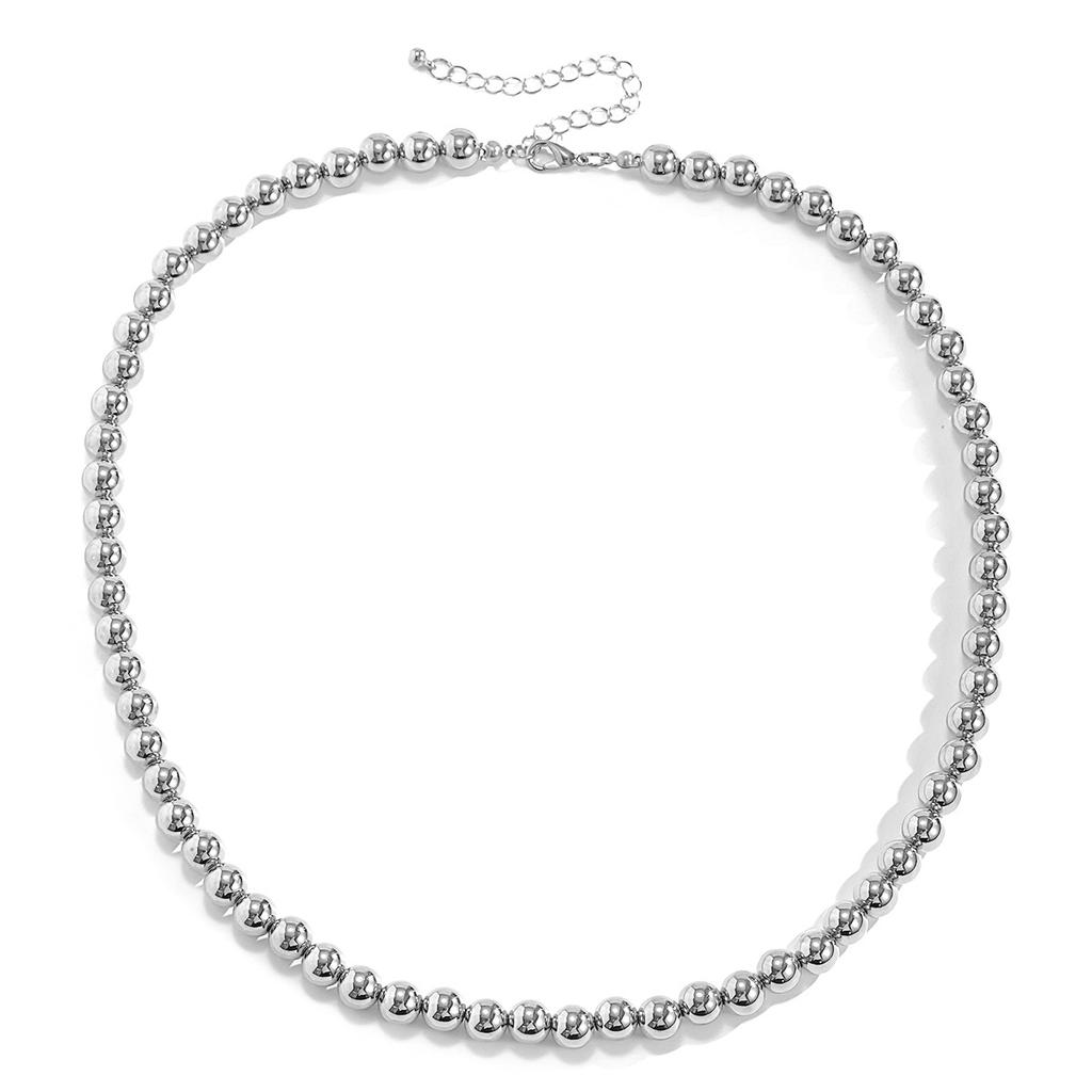 Retro Simple Imitation Pearl Tag Necklace, Hip-Hop Trend Round Bead Snake Bone Chain Necklace