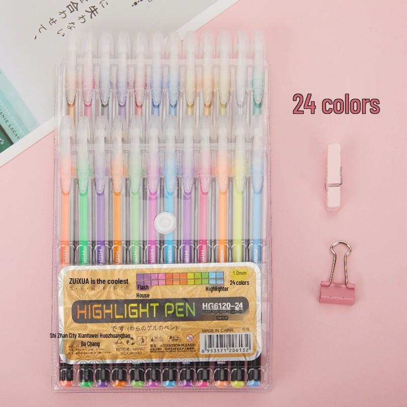 TikTok Flash Pen Set: Cute Korean Fluorescent Highlighters & Neutral Pens