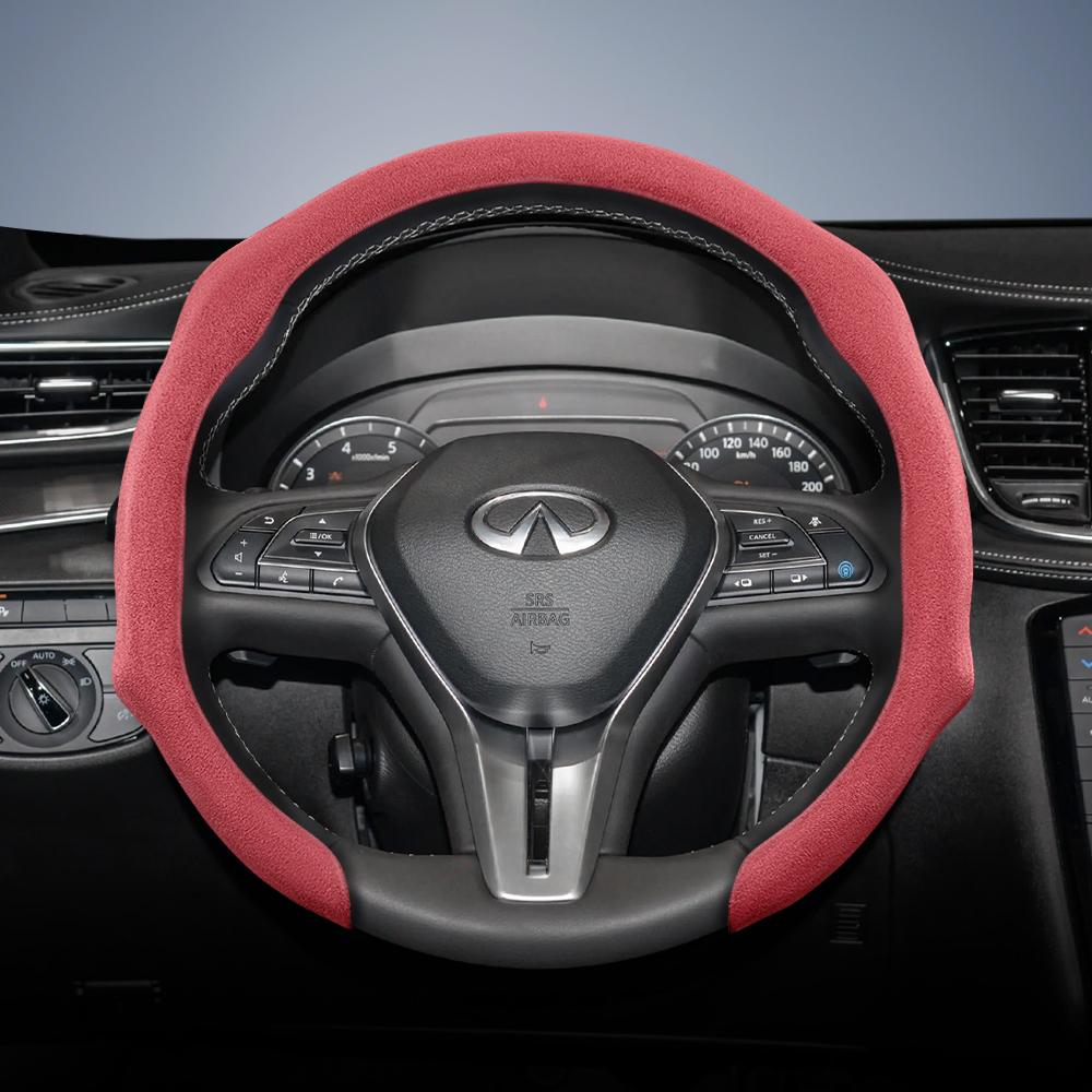 bpzsw1 Suitable for Infiniti Premium Suede Snap-On Steering Wheel Cover, Non-Slip and Durable, Available for Round and D-Shaped 