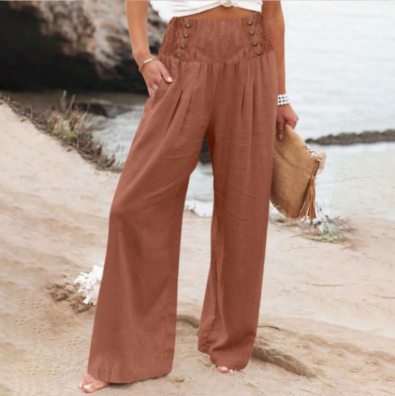 Womens Elastic High Waisted Palazzo Pants Casual Wide Leg Long Lounge Pant Trousers with Pocket
