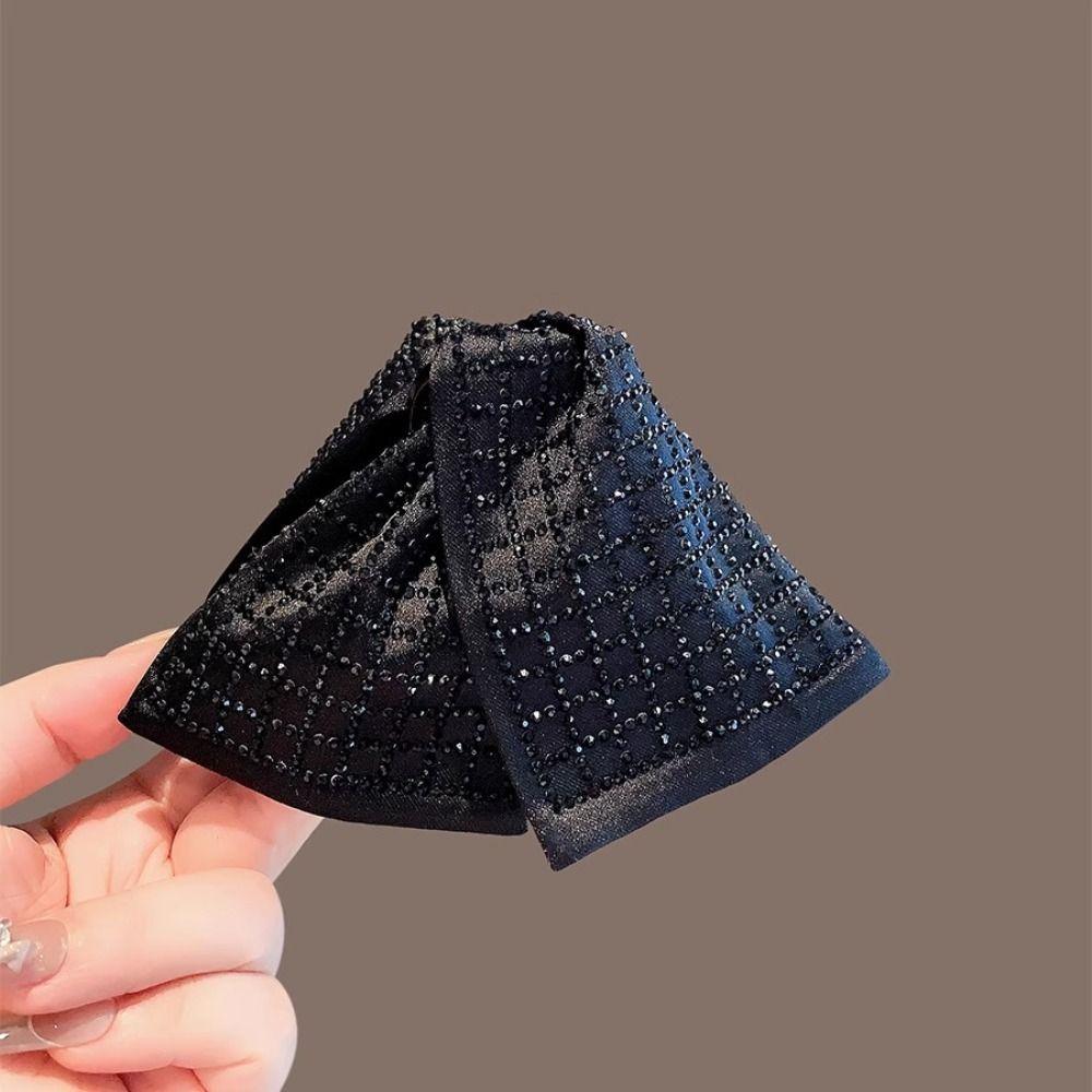 New Black Fabric Memorial Black Hair Claw Big Bow Temperament Claw Clamp Rhinestones Hair Clips Hair Accessories Women Headwear