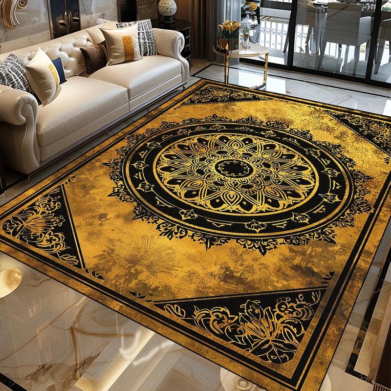 Luxury Modern Golden Carpet Abstract Living Room Decor Large Area Rug Coffee Table Side Mat Tapis Salon Home Decoration