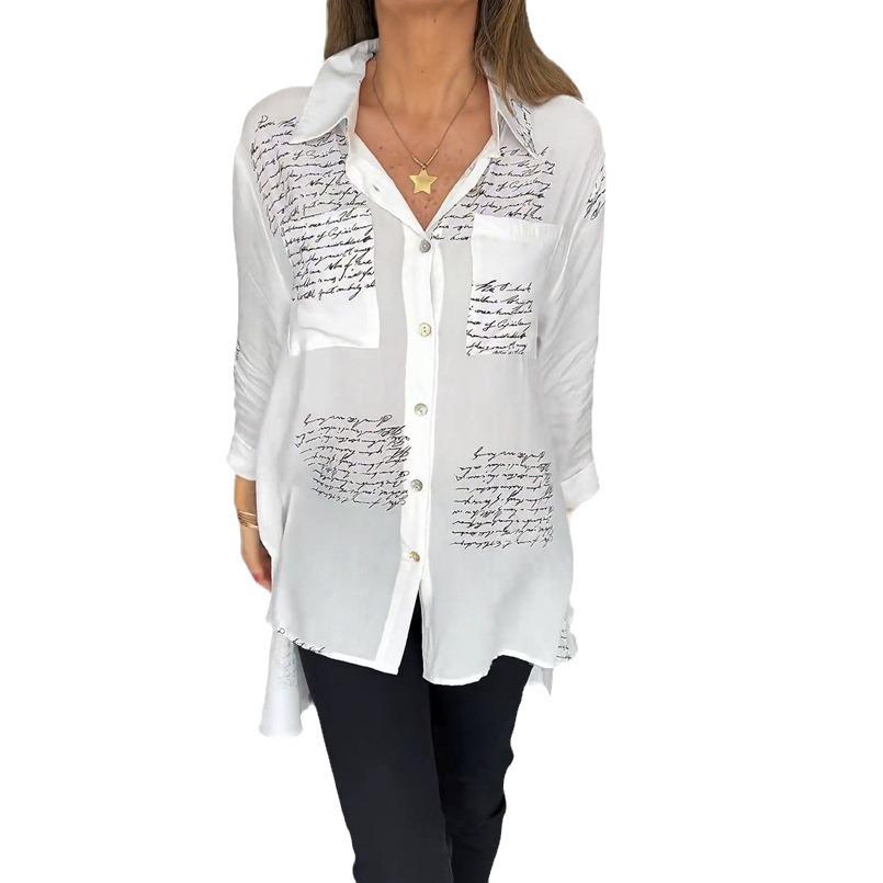 Europäische und amerikanische Mode Damen Locker geschnittenes Schwalbenschwanz-Hemd mit sexy Print für Frühling/Sommer
