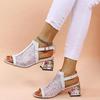 Fashion 2025 New Women Summer Fashion Mid Heels Peep Toe Shoes for Women Glitter Sandals Ladies Buckle Strap Bling  Rhinestone Sandals