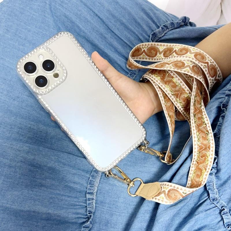 Spun Gold Retro Lanyard Case For Samsung Galaxy S25 Ultra S20 S21 S22 S23 FE S24 Plus A56 Crossbody Strap Diamond Clear Cover