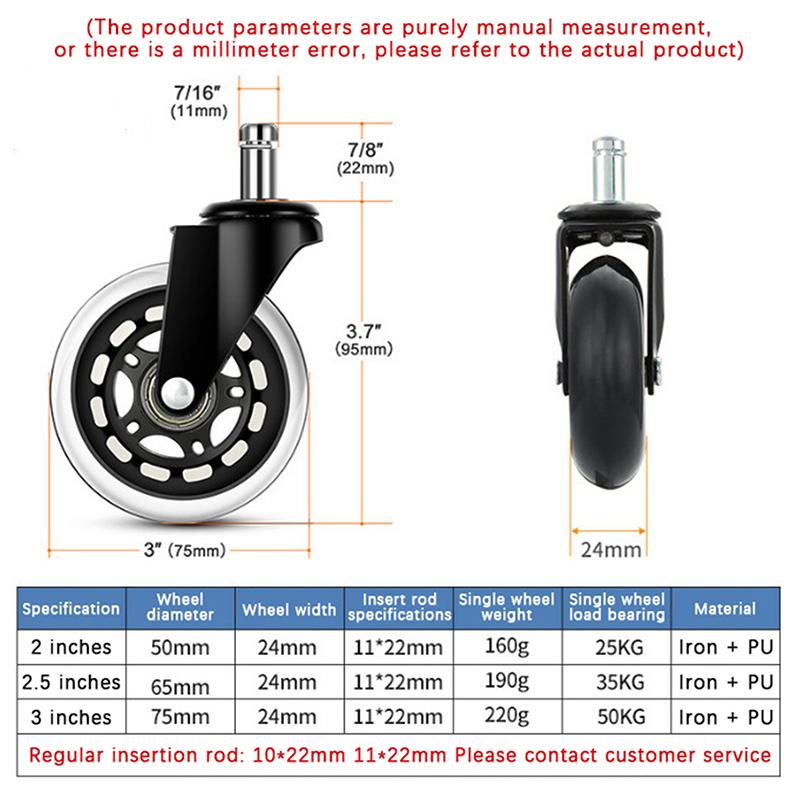 1Pcs Office Chair Caster Wheels Heavy Duty & Safe For All Floors Including Hardwood 3" Rubber Replacement For Desk Floor
