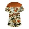 Damenmode V-Ausschnitt Kurzarm Arbeitskleidung mit Taschen Halloween bedruckte Tops