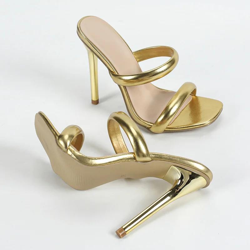 

Золотистые туфли-мюли с открытым носком и квадратным носком, женские шлепанцы 2025, летняя мода, дизайнерские, сексуальные, для вечеринки, с ремешком на пятке, пляжные, женские шлепанцы 42 золотой