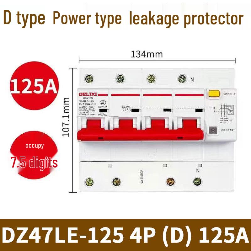 DELIXI DZ47SLE 3-Phase 4-Wire Air Switch with Leakage Protection (Type D, 4-Pole Circuit Breaker)